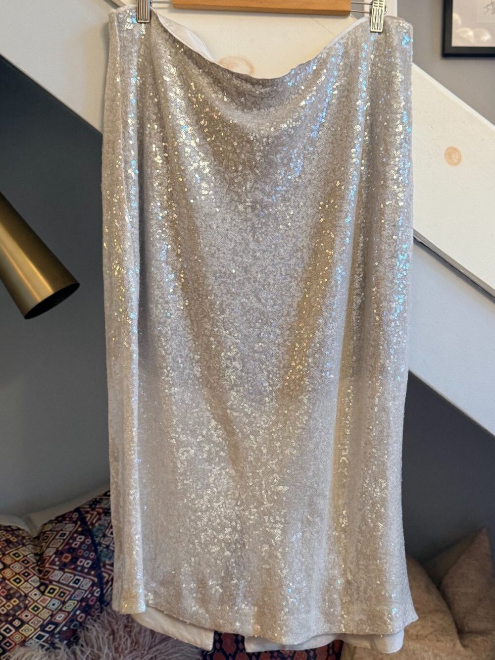 J. Crew Collection Sequin Pencil Skirt (Silver/Ivory, 18)